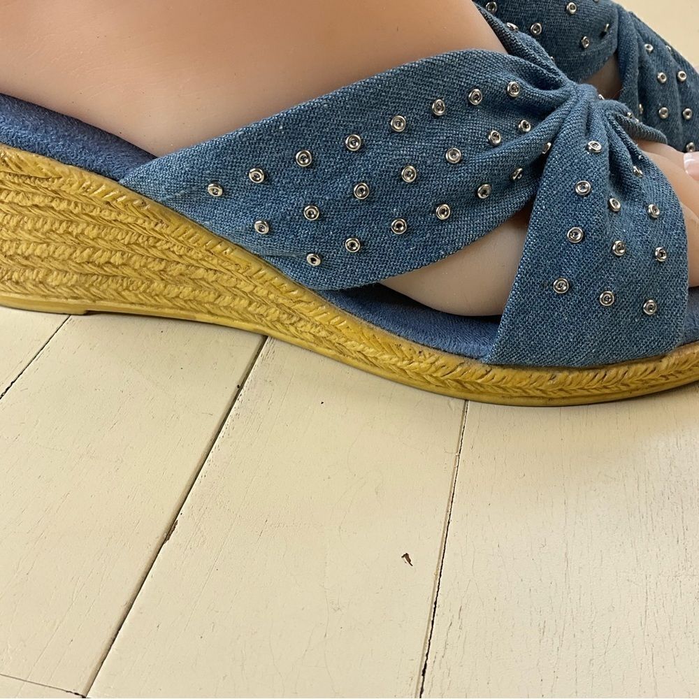 Annie Sandals Blue Fabric Upper Wedge Heel Slip-on - Picture 6 of 16